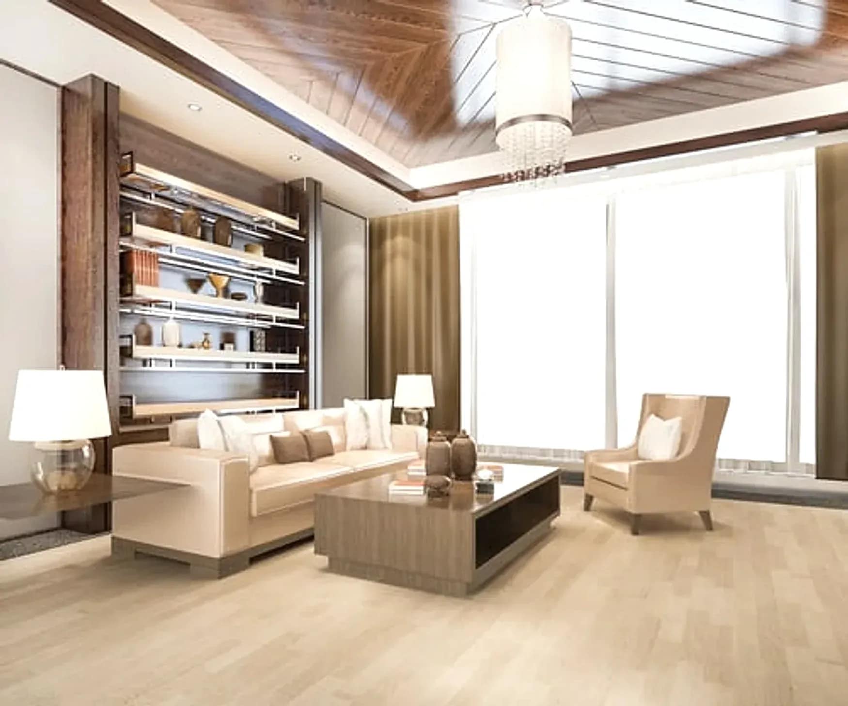 Wide-plank hardwood flooring installed in a bright DMV living room by Falcon DMV Construction