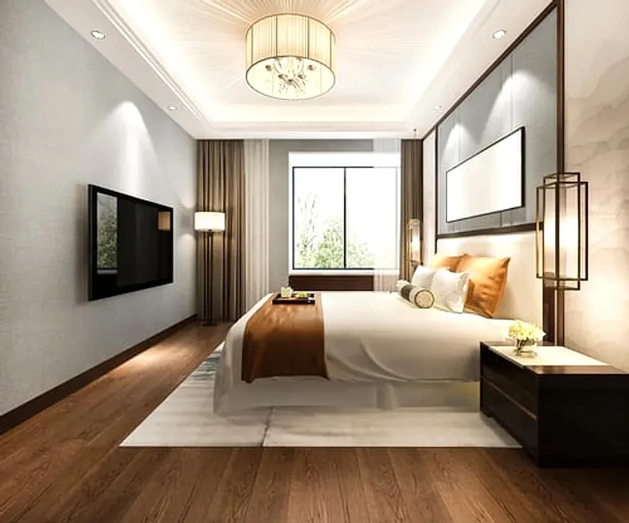 Primary bedroom suite renovated by Falcon DMV Construction with custom millwork and hardwood flooring